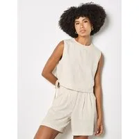 Apricot Crop-Top Crop-Top aus Leinenmischung Einfarbig
