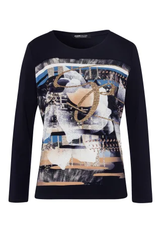 FRANK WALDER - Shirt NEW INSPIRATION mit Rundhalsausschnitt schwarz/ink/camel/ecru - Gr. - 46
