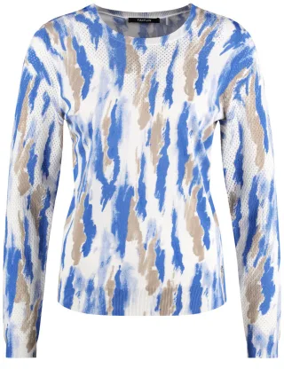 TAIFUN - Pullover mit Lochmuster blau - Gr. - 42