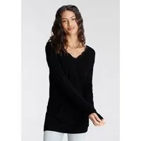 Laura Scott Strickpullover mit spitzenbesetztem V-Ausschnitt