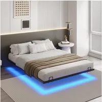 MSMASK Metallbett Schwebebett Bettgestell mit LED-Beleuchtung (Ohne Matratze), 140x200cm