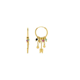 Luxenter Sterling Silber 925 Ohrringe mit Multicolour Kristall in 18K Gelbgold - Schmetterling