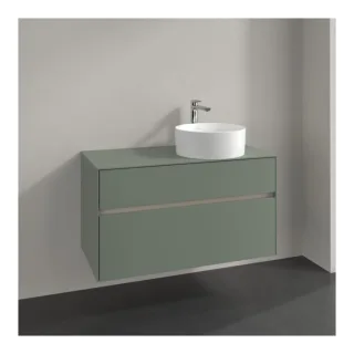 Villeroy und Boch Collaro Waschtischunterschrank C040B0AF 100x54,8x50cm, Waschtisch rechts, LED-Beleuchtung 7,3 W, soft green