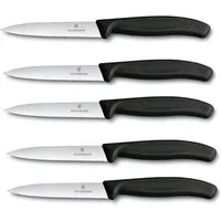 Victorinox Gemüsemesser Swiss Classic Gemüsemesser Set 10 cm Wellenschliff 5-teilig, Komfortable Handhabung, scharfe Klingen, Farbe: Schwarz