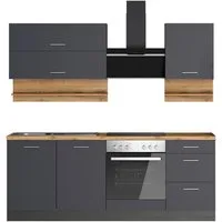 KOCHSTATION Küchenzeile KS-Milan, 210 cm breit, robuste Metallauszüge, viel Stauraum