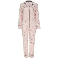 SNOOZE OFF Pyjama Schlafanzug in zartem rosa-beige mit schwarzen Herzen (2 tlg., 1 Stück) und Kontrastpaspeldetails