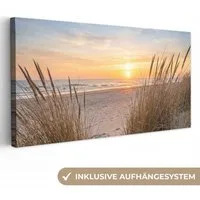 OneMillionCanvasses® Leinwandbild Panorama Sonnenuntergang - Dünen - Meer, Fotodruck (1 St), Wandbild, Deko Schlafzimmer Wohnzimmer Flur 40x20 cm