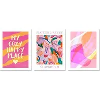 ARTFAVES Bilder-Collage Poster Set Abstract Dopamine Art Trio I mehrteilige Bilderwand I Wandb, (Wandbilder modern, 3 St)