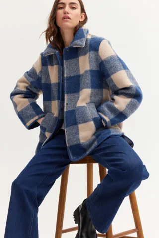 THE FASHION PEOPLE - Wool Jacket Check indigo blue check - Gr. - 40