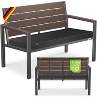 KESSER Gartenbank 2-Sitzer Balkonbank in Holzoptik bis 300 kg belastbar (Parkbank inkl. abnehmbarem & waschbarem Sitzpolster & Montagezubehör), UV-beständige Sitzbank für Garten, Terrasse & Balkon