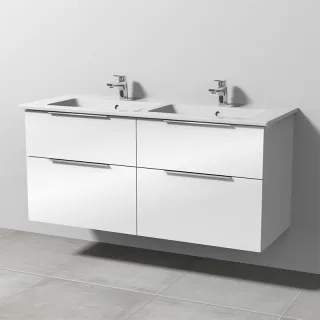 Sanipa 3way Keramik-Set Venticello Keramik-Doppelwaschtisch und Unterbau mit 4 Auszügen, Weiß-Glanz UF32878