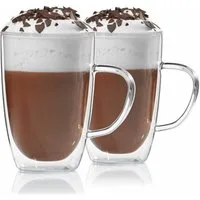 Dimono Tasse Dimono Doppelwandglas 300 ml – Trinkglas mit Griff aus Borosilikatglas, 2-tlg., Borosilikatglas, Wasser- Longdrink- & Cocktailgläser