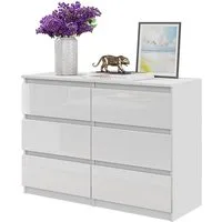 Furnica Kommode GABRIEL 6 Schubladen - Weiß Matt H70cm B100cm T33cm