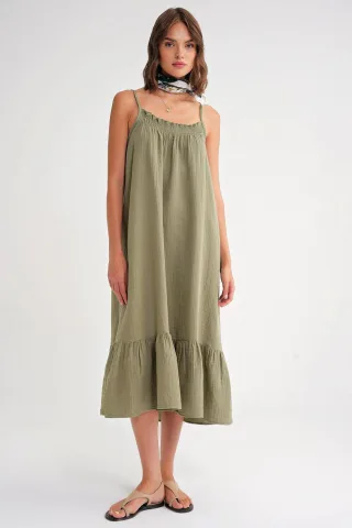 Midi Musselin Kleid mit Rüschendetail