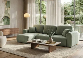 Ecksofa mit Schlaffunktion BRUSK Sofa in Stoff Kronos Hellgrün Ottomane Links