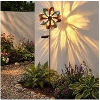 GLOBO LIGHTING LED Solarleuchte, LED-Leuchtmittel fest verbaut, Warmweiß, Solarleuchte Außenlampe LED Windrad silber gold crackle Kugel Erdspieß