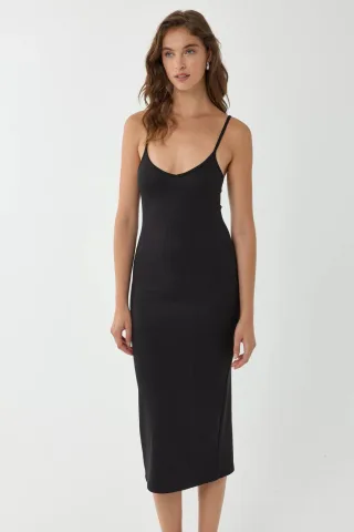 V-Ausschnitt Bodycon Midikleid mit dünnen Trägern