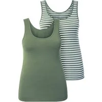 Ulla Popken Unterhemd Tanktops 2er-Pack Biobaumwolle Ringel/uni