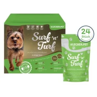 Lyra Pet Lecker.Pet Surf'n'Turf Pouches Hundefutter Nassfutter 4er Mix Multipack 4 Stück