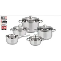 Elo Basic Topf-Set Galactica, Edelstahl 201 (Set, 9-tlg., je 1 x Kochtopf mit Deckel Ø 14/16/20/24 cm, 1 Stielkasserolle Ø 16 cm), Induktion