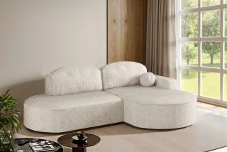 Ecksofa Schlafsofa Sofa GIRONA Stoff Poso Altweiß Ottomane Rechts