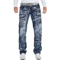 Kosmo Lupo 5-Pocket-Jeans Herren Regular Fit Hose Stonewashed KM051 (1-tlg) mit weißen Kontrastnähten und Ziernähten