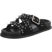 Ital-Design Damen Sandale mit Nieten und Schnallenverschluss Pantolette (91848980) Flach Pantoletten in Schwarz