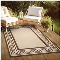 oKu-Tex Outdoorteppich PLUTUS In- & Outdoor Teppich, Flachgewebe, Sisaloptik, rechteckig, Höhe: 3 mm, griechische Bordüre, UV-Resistent, Terrasse, Küche, Bad, Grau-Schwarz