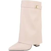 Ital-Design Elegante Stiefeletten mit umgeschlagenem Schaft für Damen High-Heel-Stiefel (90169675) Blockabsatz Stiefel in Beige