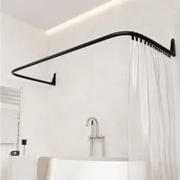Erica Duschvorhangstange L-form & U-form - 4-in-1 für Badewanne oder Dusche Duschstange Ecke, Stahl mit Pulverbeschichtung - Ohne Deckenhalterung