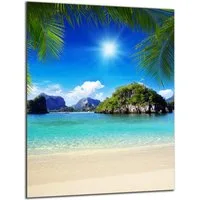 DARO Design Leinwandbild Modern Abstrakt Wandbilder XXL Wandbild Wand Deko Leinwand Bilder, (Strand mit Berge - Bild groß Wohnzimmer Schlafzimmer Küche Esszimmer Einteilig Querformat Fotodruck Leinwände Wanddeko Abstrakte Kunst Boho), 40x30cm