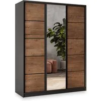 Masseno Schwebetürenschrank NATA 150 cm Kleiderschrank mit Spiegel 3 Türen Eiche Lefkas