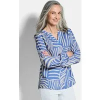 GOLDNER Schlupfbluse Grafische Viskosebluse mit Schlitz Viskosebluse mit Rundhals, Gummibündchen und Langarm