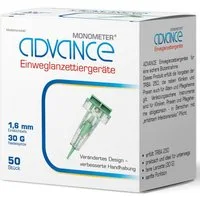 ADVANCE Lanzetten MONOMETER, 30,00G, 50 St., Sicherheits Lanzetten, 50 tlg., Ohne zusätzliche Stechhilfe einsetzbar