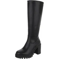 Ital-Design Stylische kniehohe Stiefel mit Blockabsatz für Damen High-Heel-Stiefel (90109901) Blockabsatz Stiefel in Schwarz