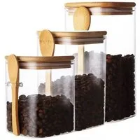 Cheffinger Vorratsglas 3-teiliges Set mit Bambusdeckel & Löffel – Luftdicht & Stilvoll, (3-tlg)