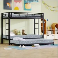 Odikalo Etagenbett 90x200 Kinderbett Jugendbett Metallbett mit hohe Geländer (ausgestattet mit Ausziehbett, EN747 zertifiziert, robuste Konstruktion)