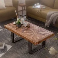 FINEBUY Couchtisch FB54897 Massivholz 105cm rechteckig Wohnzimmertisch Industrial (Mango Massivholz 105x40x55 cm Tisch Metallgestell), Wohnzimmertisch Rechteckig, Kaffeetisch Modern