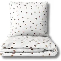 MTOnlinehandel Bettwäsche „Little Hearts“ Flanell, warmes Weiß mit Herzmuster in Naturtönen, 100% Baumwolle, 2 teilig, kuschelig, warm und pflegeleicht, Geschenkidee zum Valentinstag