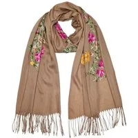 dy_mode Modeschal Damen Schal mit Stickerei Stola Frühlingsschal Weiches Halstuch, mit Blumen-Stickerei, mit Fransen