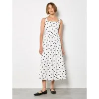 Apricot Druckkleid Midi-Kleid mit Polka-Dot mit Smokdetails