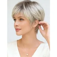 LuxusKollektion Kunsthaarperücke Perücke Pixie Damen Platinblond Ombre Pony Ombre Platinum Blonde Kurz