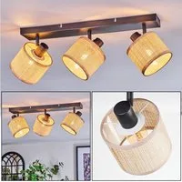 hofstein Deckenleuchte Deckenlampe aus Metall/Papiergeflecht/Stoff in Schwarz/Natur/Braun, ohne Leuchtmittel, verstellbare Deckenleuchte im Boho-Design (Schirme Ø 12 cm), 3 x E14