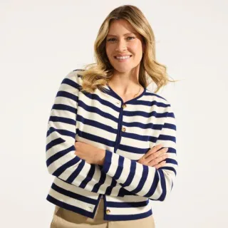 Kragenloser Feinstrick-Blazer für Damen, Damen, size: regular, Elfenbein, Baumwolle, by Lands' End