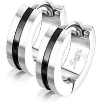 BUNGSA Creolen-Set Klapp-Creolen mit Mittelstreifen aus Edelstahl Unisex schwarz (1 Paar (2 Stück), 2-tlg), Ohrschmuck Ohrringe