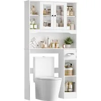 Homfa Badregal Toilettenregal waschmaschinenschrank, mit Glastüren, offenen Fächern und Toilettenpapierhalter, Weiß