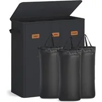 SONGMICS Wäschekorb herausnehmbarer und waschbarer Innensack, Waschküche Schlafzimmer, mit 3 Fächern, 160 L, mit Deckel, 5 Etiketten, 64 x 33 x 75 cm