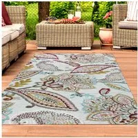 TeppichHome24 Outdoorteppich In und Outdoor Teppich mit Blumen Muster in creme grau bunt, Rechteckig