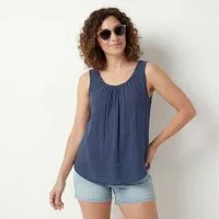 OriginalYou Trägertop Damen Sommer Top Leinenoptik blickdichtes Oberteil mit Innentop Größen von 36 bis 48, Unifarben, Rundhals