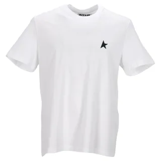 Golden Goose Weißes T-Shirt mit kontrastierendem grünem Logo und Stern